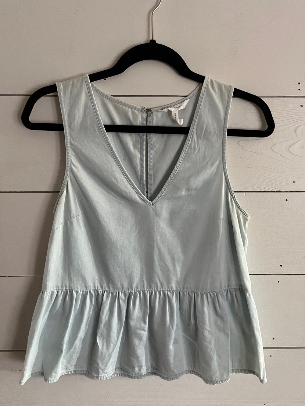 BCBGeneration Light Blue V-Neck Peplum Sleeveless Top